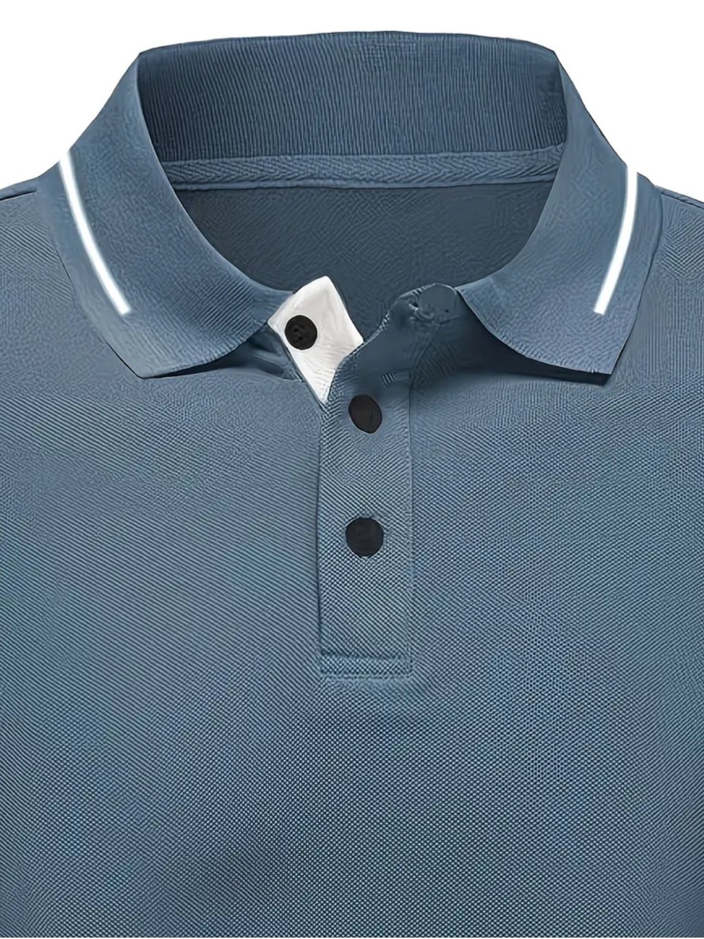 Men's Short-Sleeve Polo in Dusty Blue with Contrast Placket